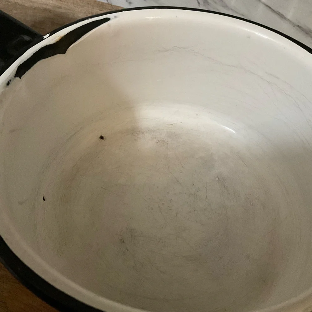 Vintage Black & White 1 Quart Enamelware Sauce Pan